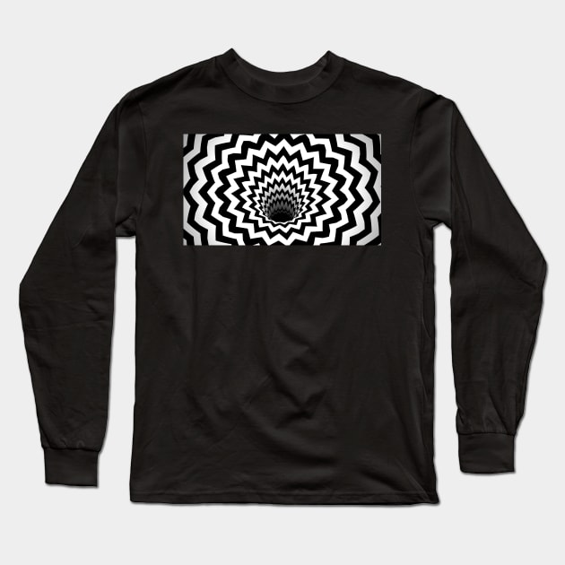 Optical Illusion Black Hole Zig Zag Chevron (Black/White) Long Sleeve T-Shirt by BJORLIE